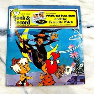 Vintage FLINTSTONES Pebbles Bam Bam & the Friendly Witch book and 45 rpm record